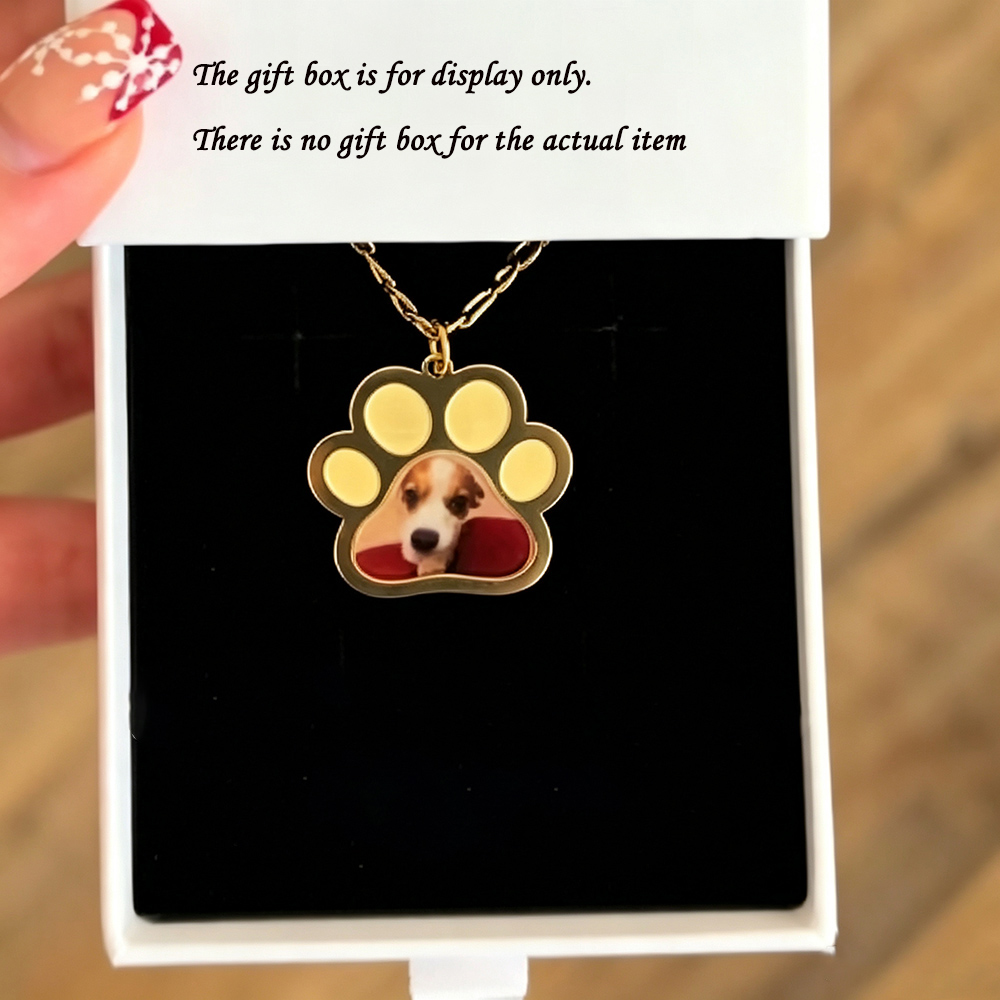 Custom Name Necklace Stainless Steel - Personalized Pet Paw Colors Print Photo