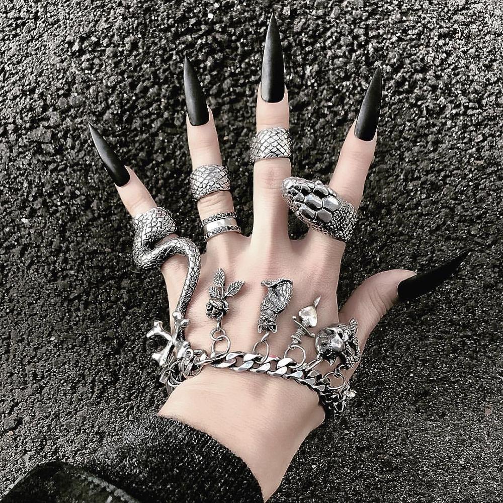 Vintage Punk Knuckle Rings Set - KMVEXO 4Pcs/Set Gothic Steampunk Snake Midi