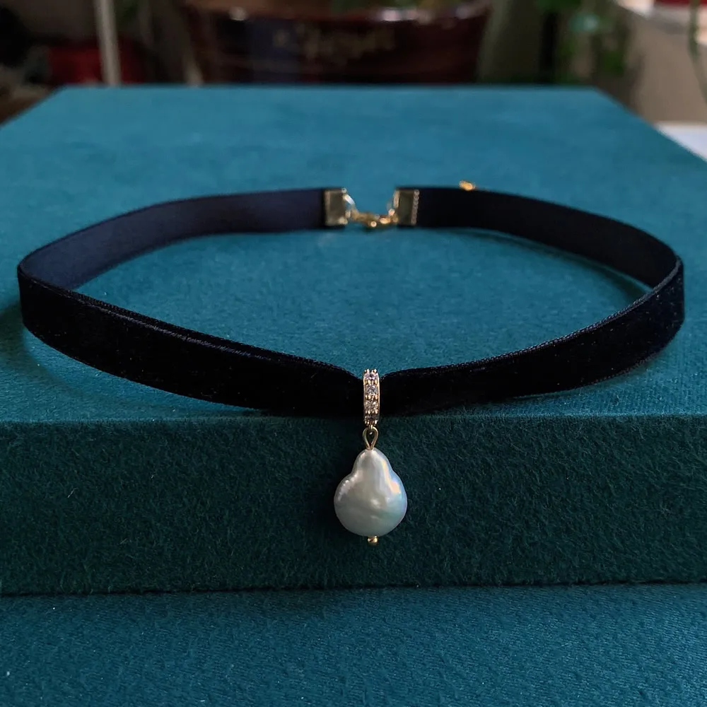 Pearl Choker Necklace Vintage - Black Velvet Ribbon Choker Irregular Waterdrop