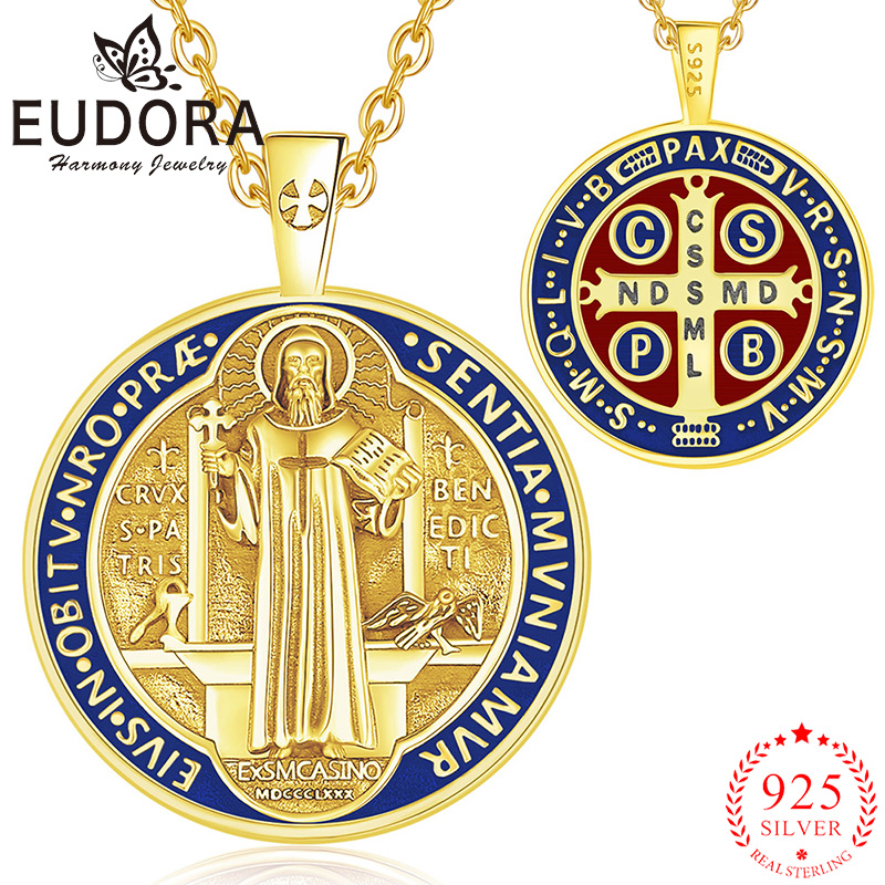 925 Sterling Silver Chain Necklace Men - Eudora 925 Sterling Silver Saint Benedict