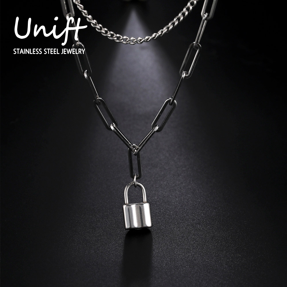 Layered Pendant Necklace Aesthetic - Unift Aesthetic Padlock Pendant Men Necklace