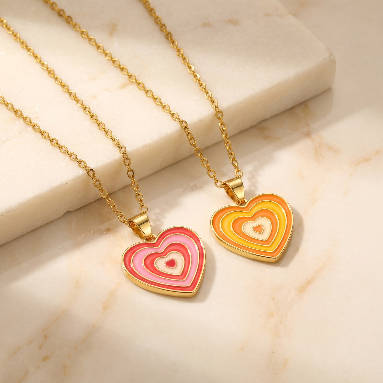 Layered Pendant Necklace Aesthetic - Y2K Style Layered Enamel Heart Pendant