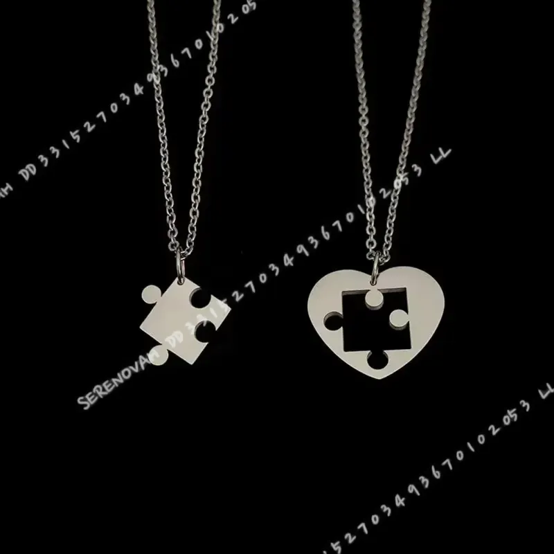 2Pcs Set Simple Puzzle Heart M - Magnetic Couple Matching Necklaces 评论和价格