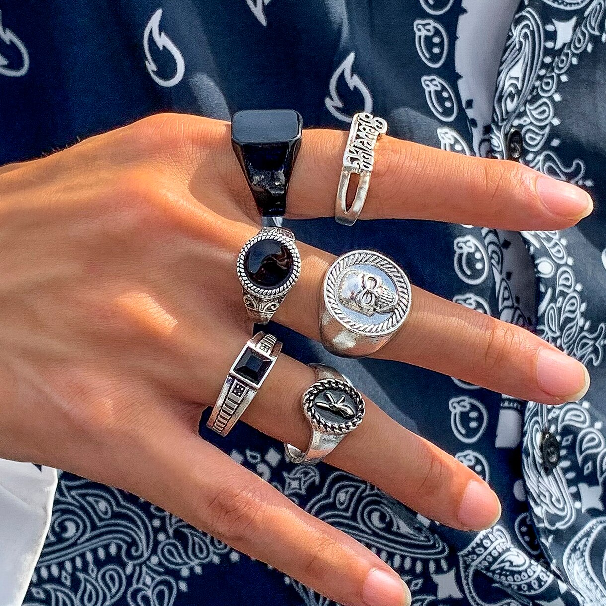6Pcs/Set Goth Vintage Skeleton - Vintage Punk Knuckle Rings Set 评论和价格