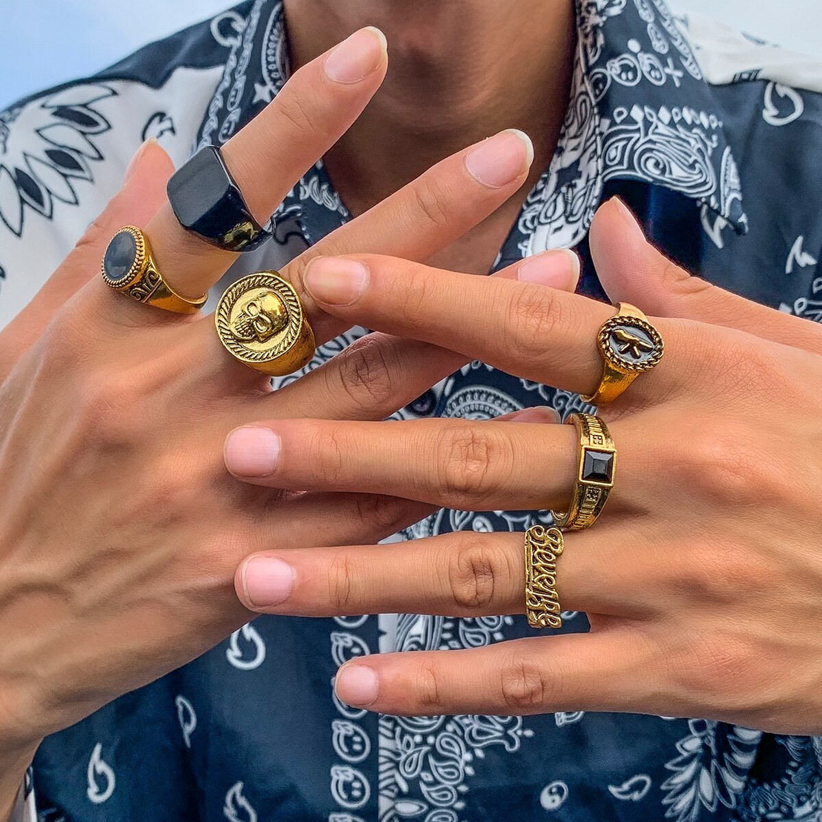 6Pcs/Set Goth Vintage Skeleton - Vintage Punk Knuckle Rings Set 评论和价格