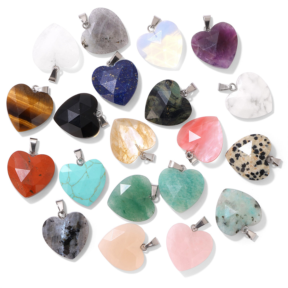 1PC 20mm Faceted Heart Pendant - Crystal Pendant Necklace Natural Stone 评论和价格