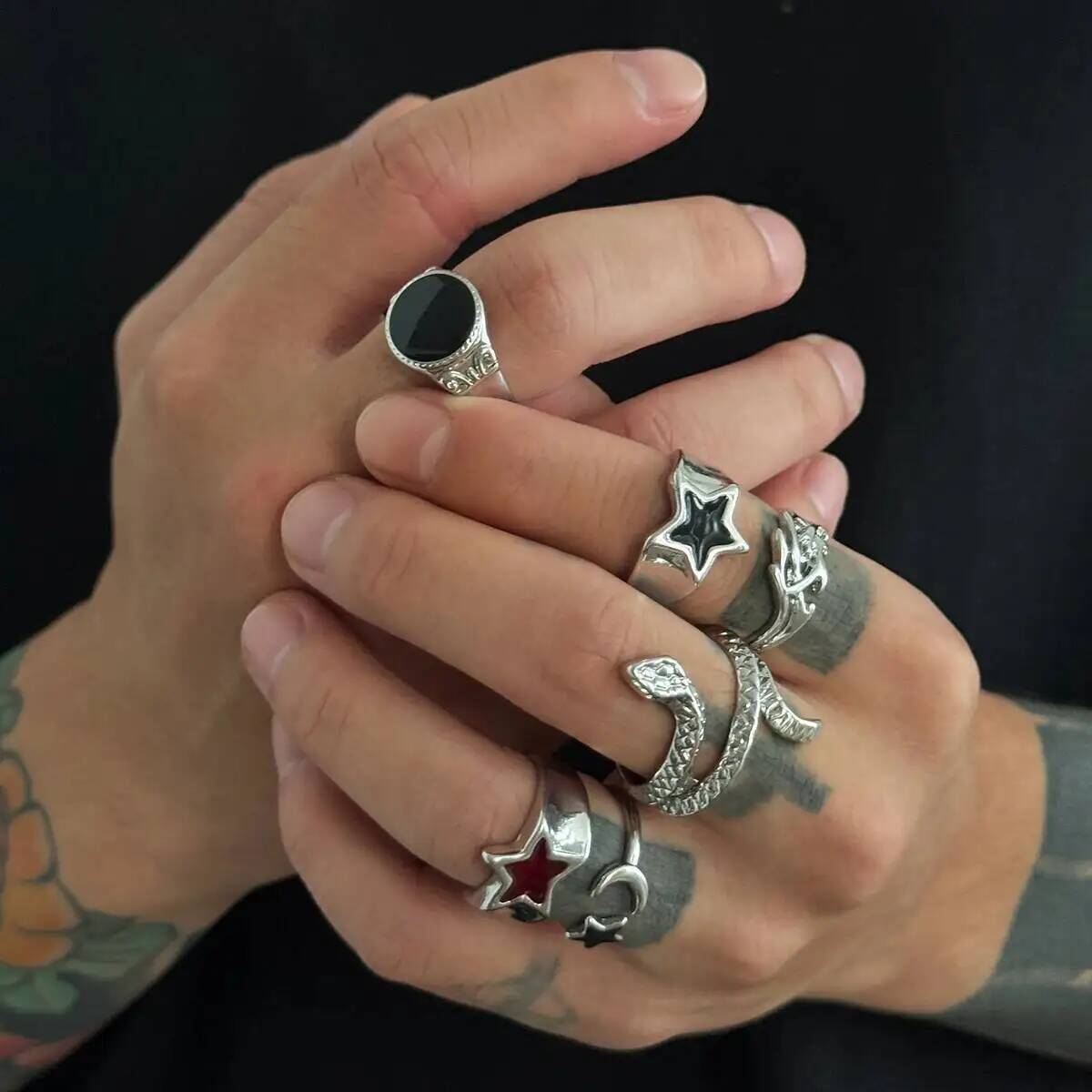KunJoe 6Pcs New Goth Snake Ope - Vintage Punk Knuckle Rings Set 评论和价格