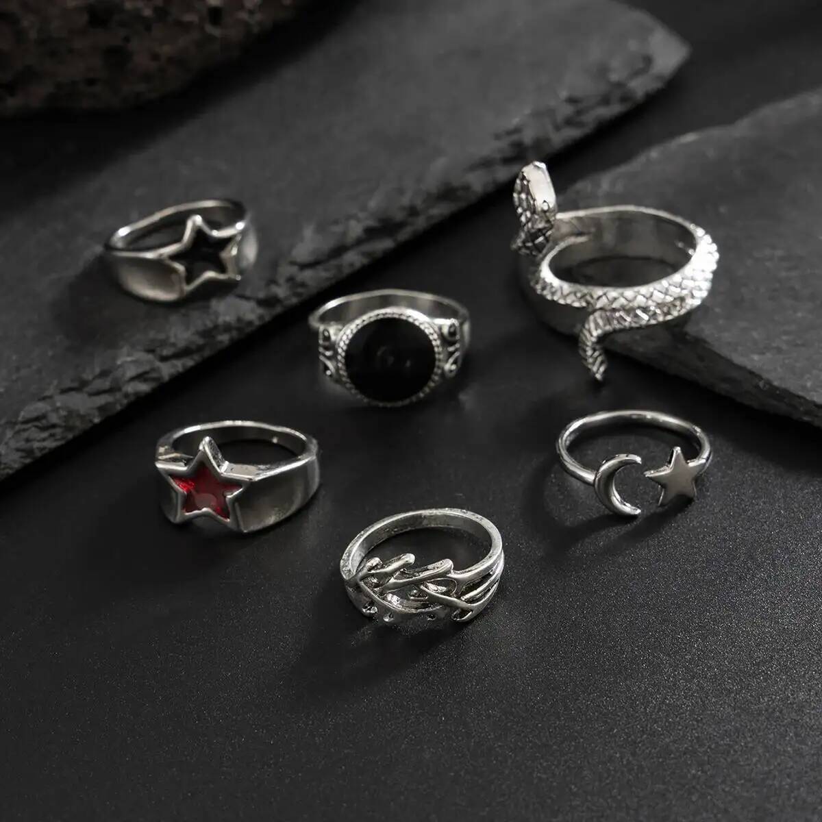 KunJoe 6Pcs New Goth Snake Ope - Vintage Punk Knuckle Rings Set 评论和价格