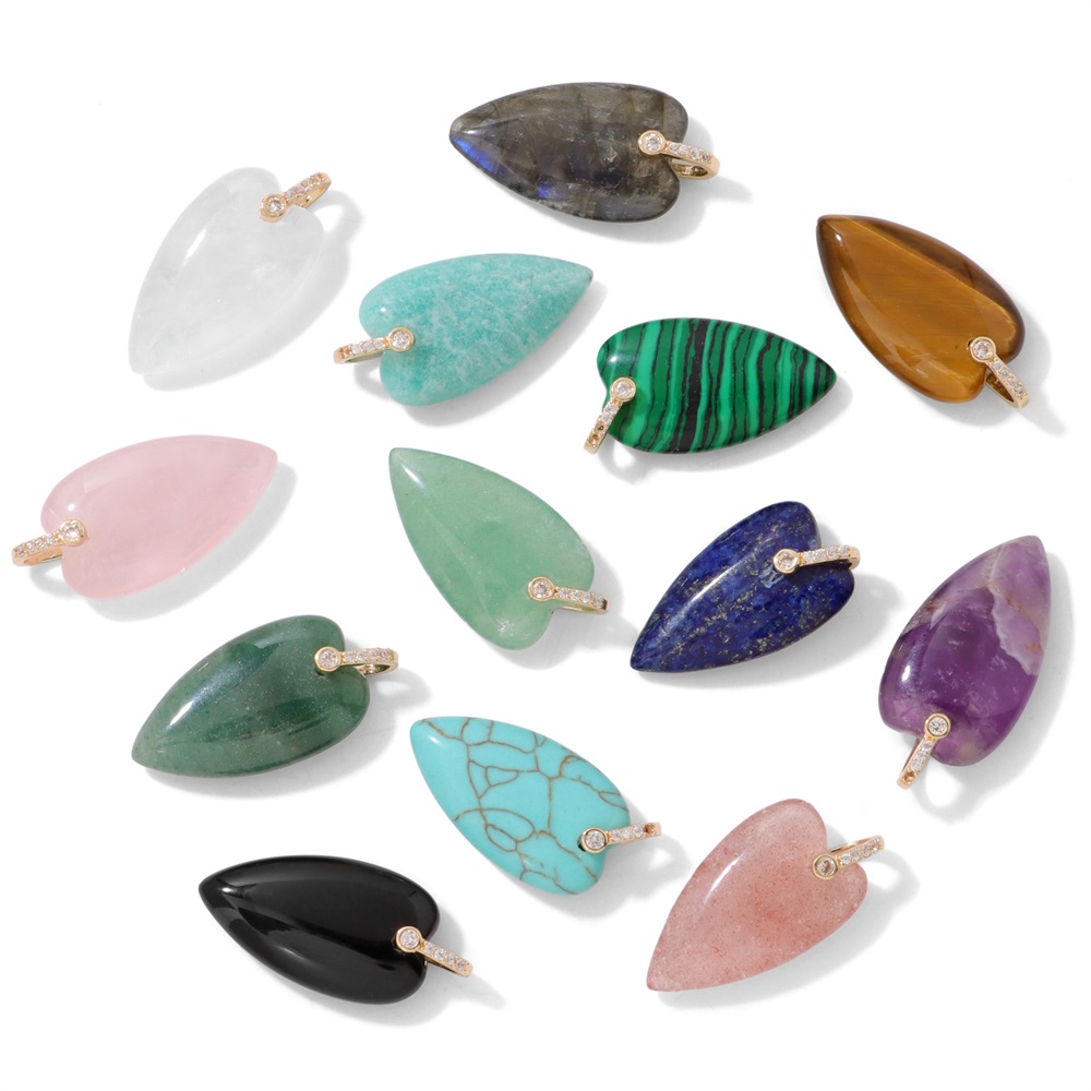2Pcs Natural Stone Heart Penda - Crystal Pendant Necklace Natural Stone 评论和价格