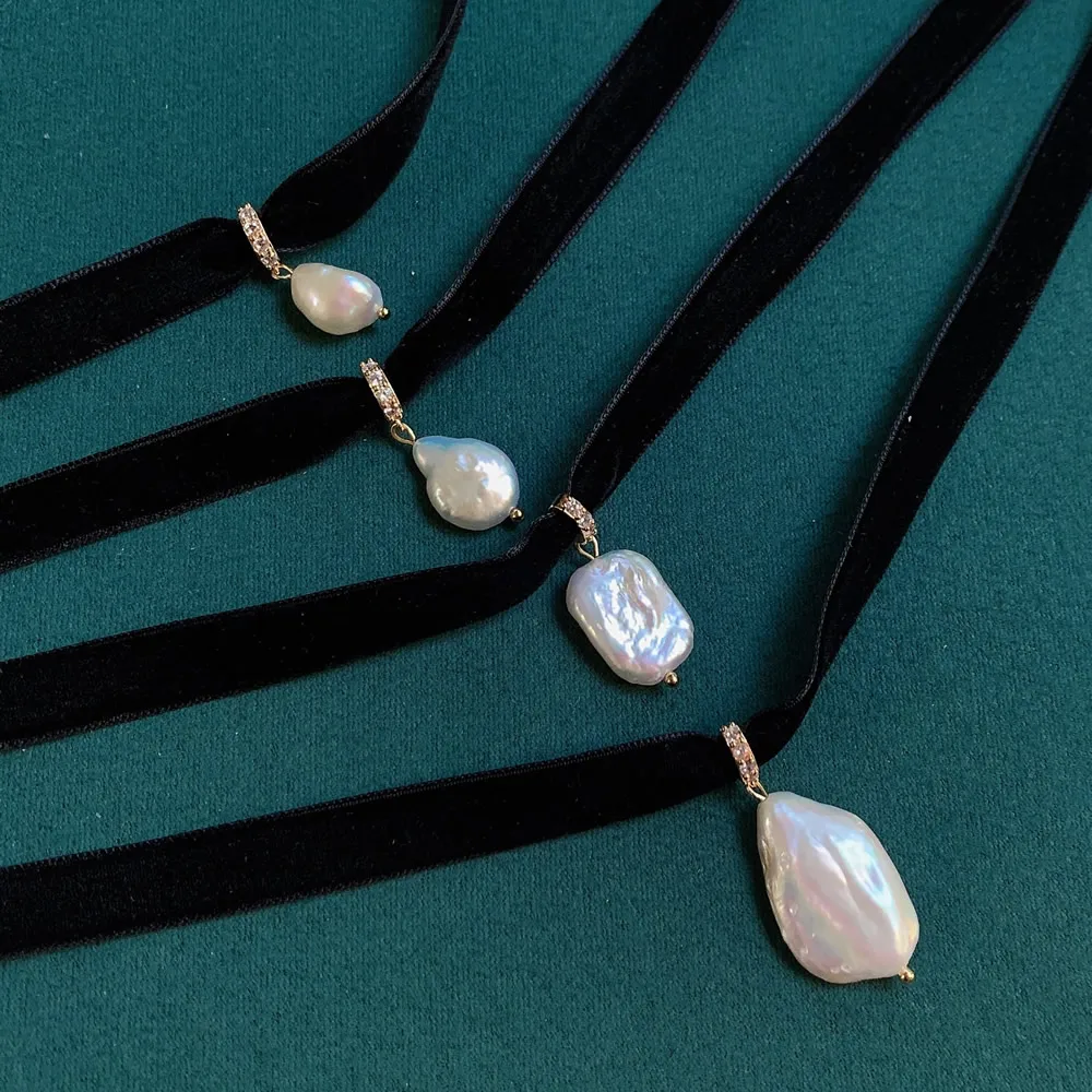 Black Velvet Ribbon Choker Irr - Pearl Choker Necklace Vintage 评论和价格