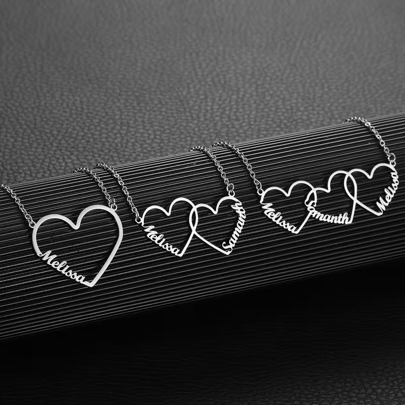 Custom Interlocking Heart Name - Custom Name Necklace Stainless Steel 评论和价格