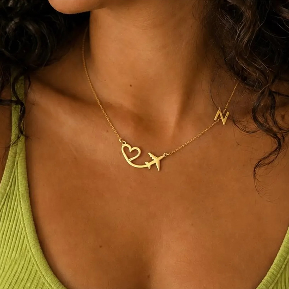 Personalized Heart Airplane In - Custom Name Necklace Stainless Steel 评论和价格