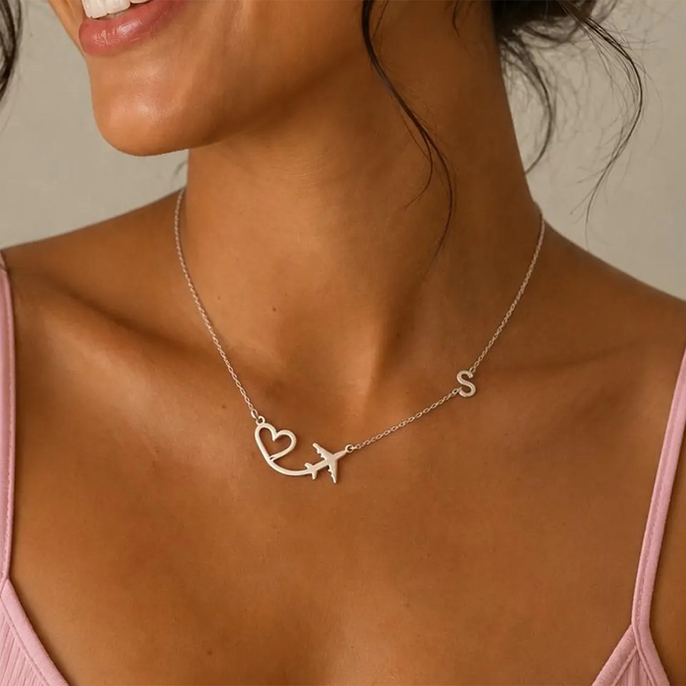 Personalized Heart Airplane In - Custom Name Necklace Stainless Steel 评论和价格