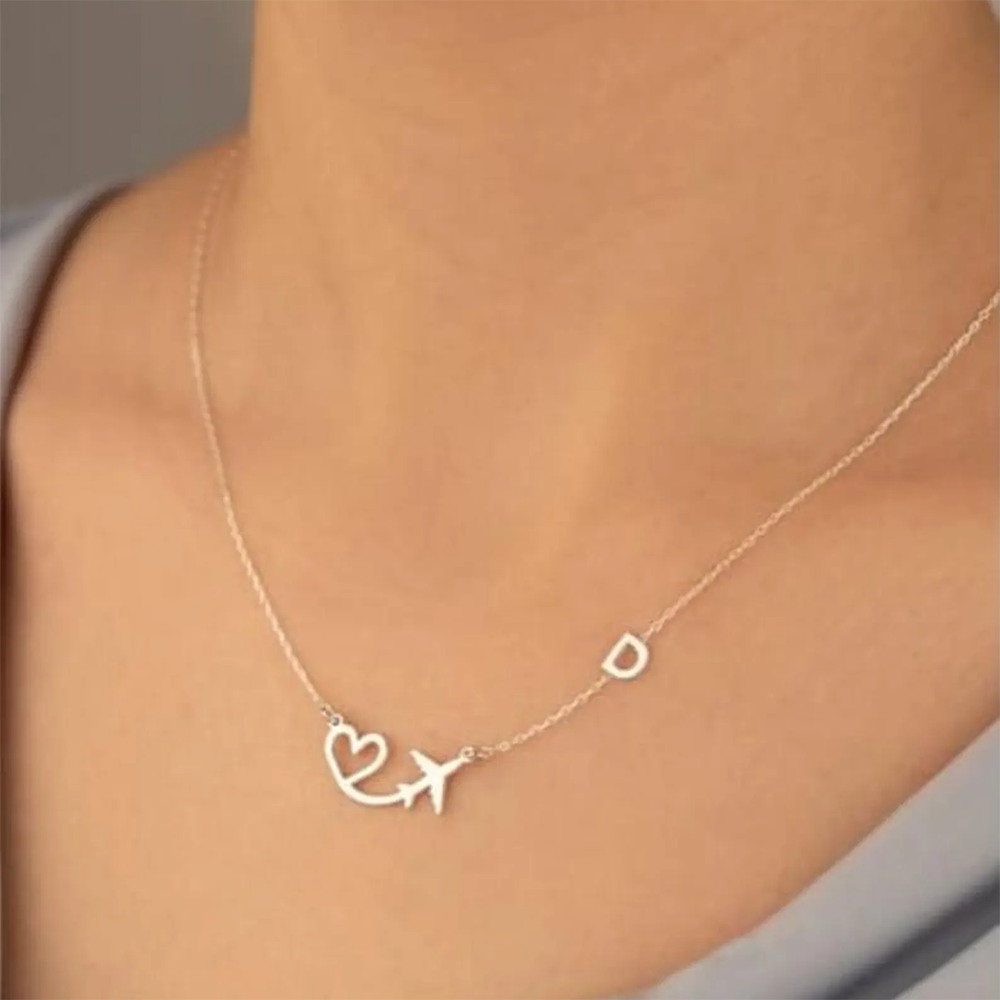 Personalized Heart Airplane In - Custom Name Necklace Stainless Steel 评论和价格
