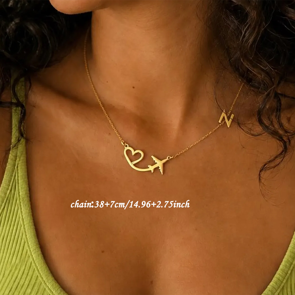 Personalized Heart Airplane In - Custom Name Necklace Stainless Steel 评论和价格