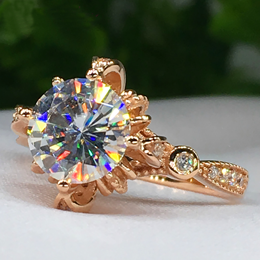 Custom Solid 18K Au750 Yellow  - Moissanite Engagement Ring 1 Carat 评论和价格