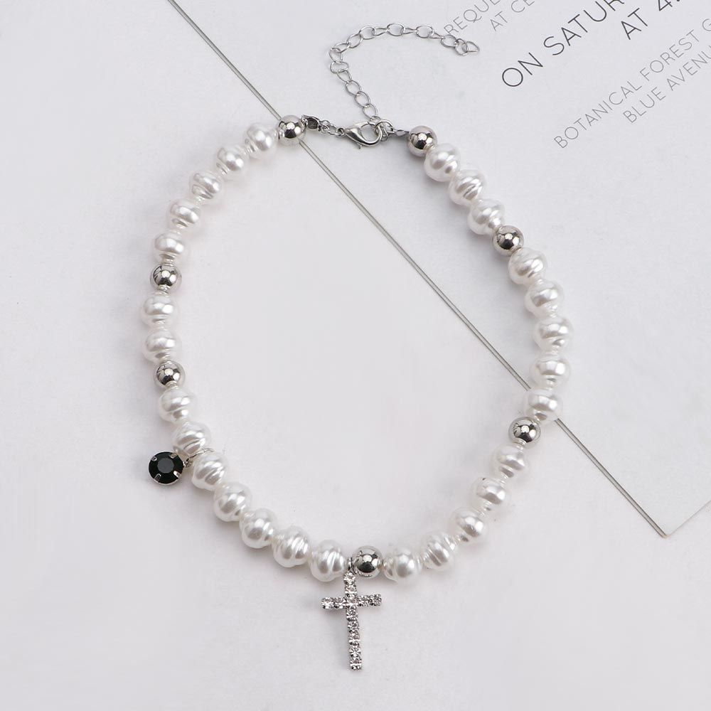 Vintage Pendant Crystal Cross  - Pearl Choker Necklace Vintage 评论和价格