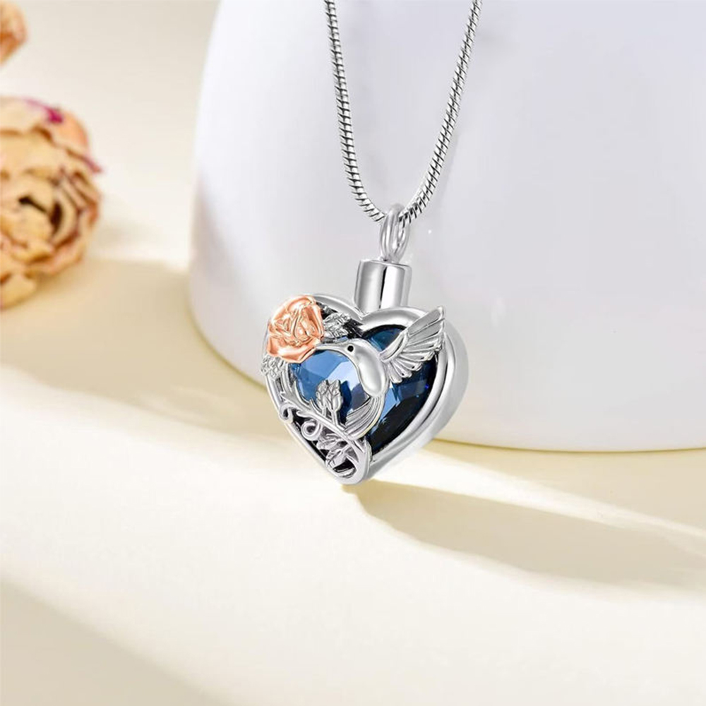 Hummingbird Heart Urn Locket N - Heart Locket Necklace Photo 评论和价格