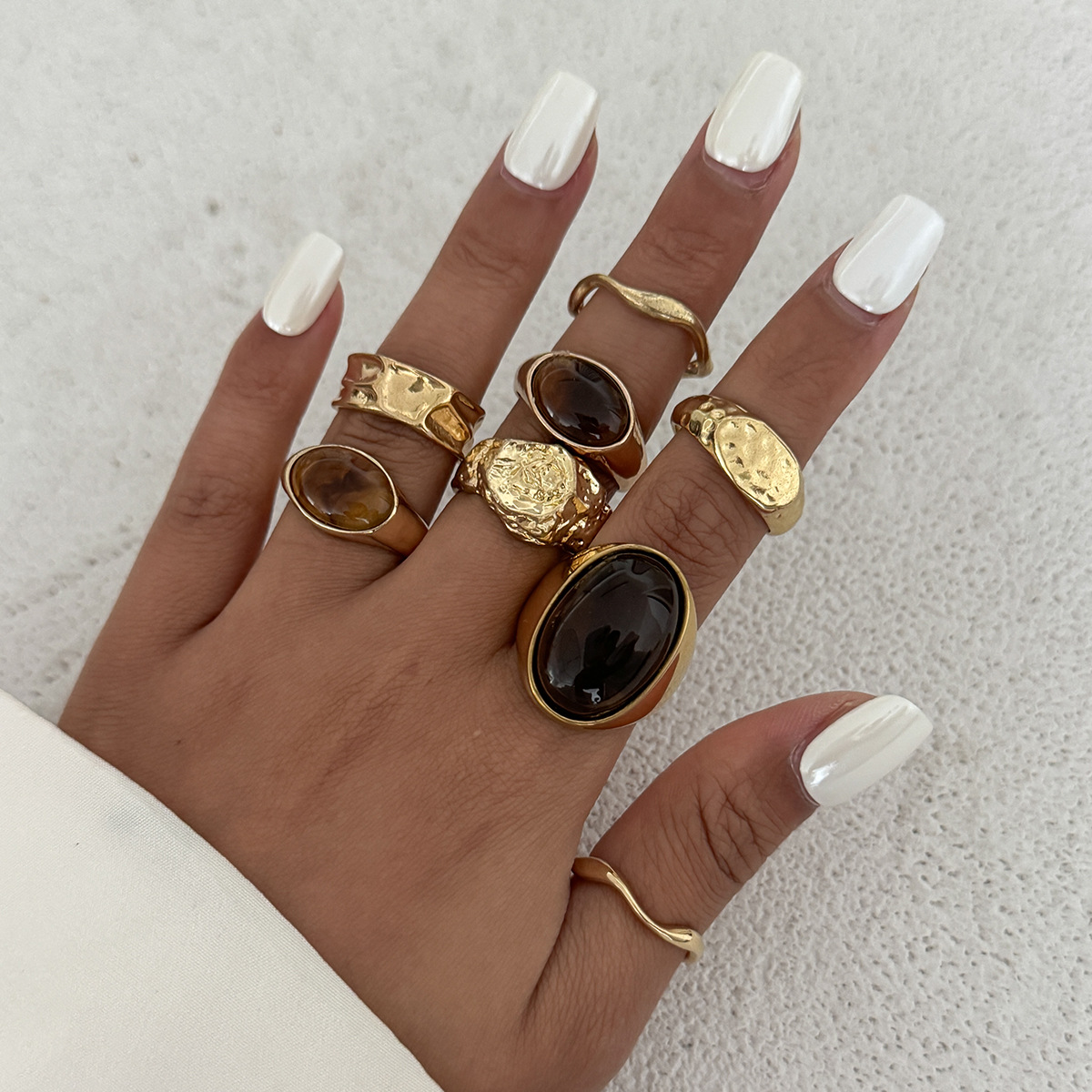8Pcs/Set Vintage Amber Rhinest - Vintage Punk Knuckle Rings Set 评论和价格