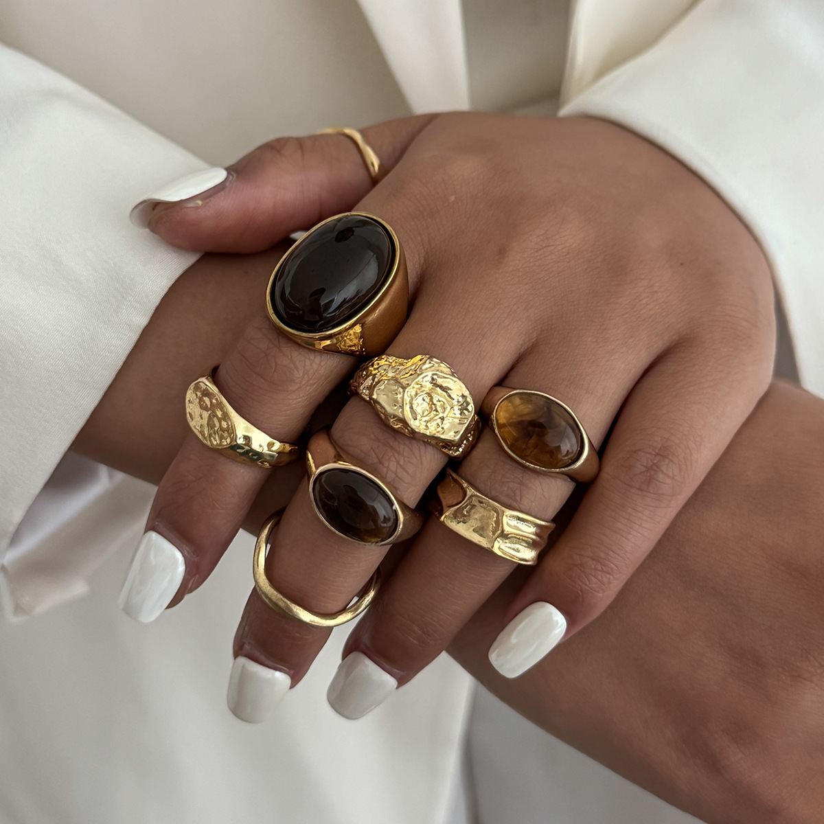 8Pcs/Set Vintage Amber Rhinest - Vintage Punk Knuckle Rings Set 评论和价格
