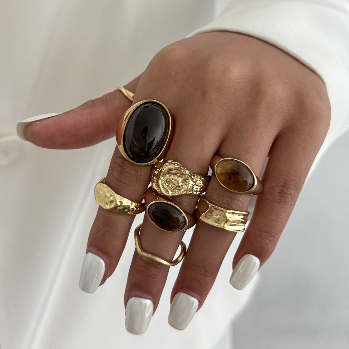 8Pcs/Set Vintage Amber Rhinest - Vintage Punk Knuckle Rings Set 评论和价格