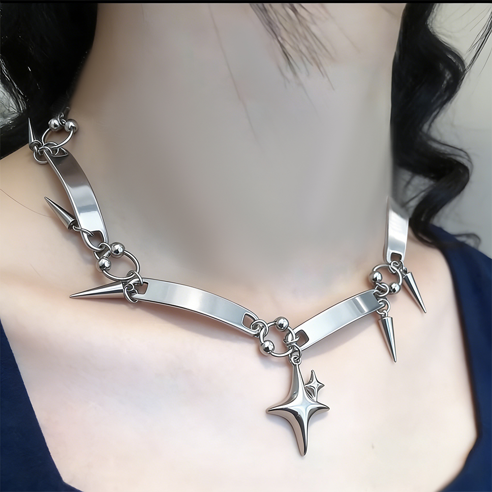 Y2k Star Riveted Choker Goth D - Goth Punk Spike Choker 评论和价格