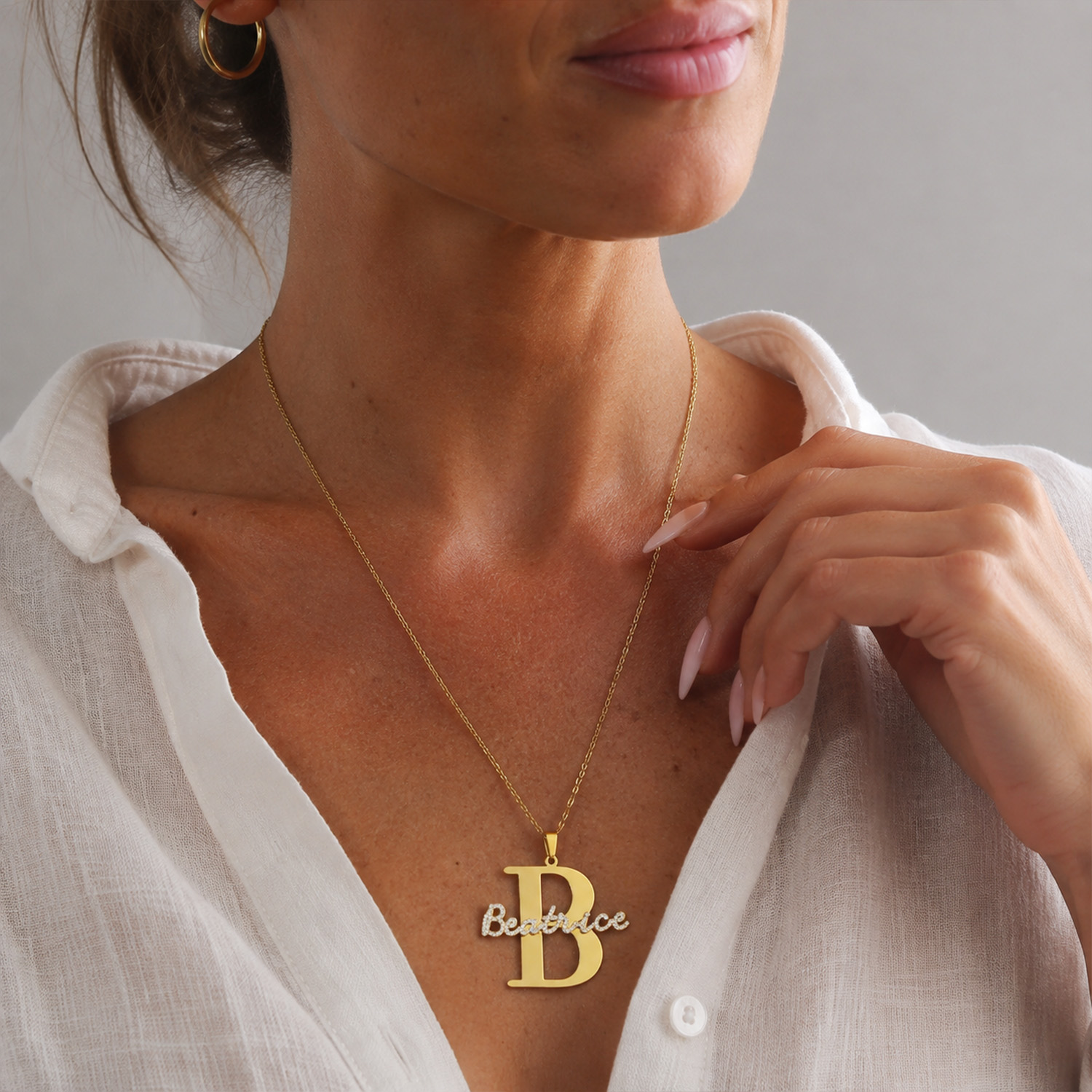 Qitian Custom Diamond Name Ini - Initial Letter Necklace 18K Gold 评论和价格
