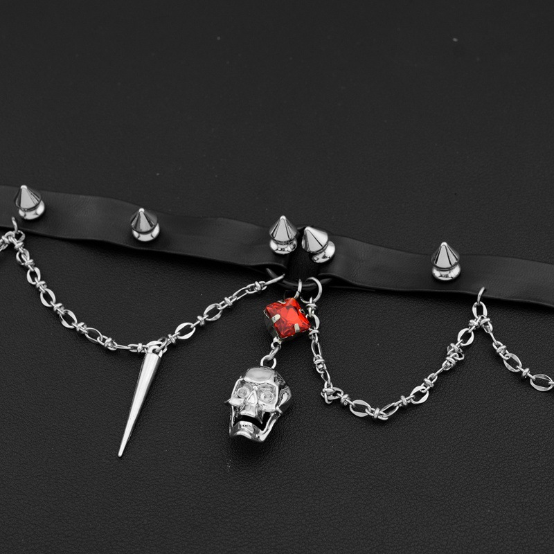 Dark Skull Leather Choker, Y2K - Goth Punk Spike Choker 评论和价格
