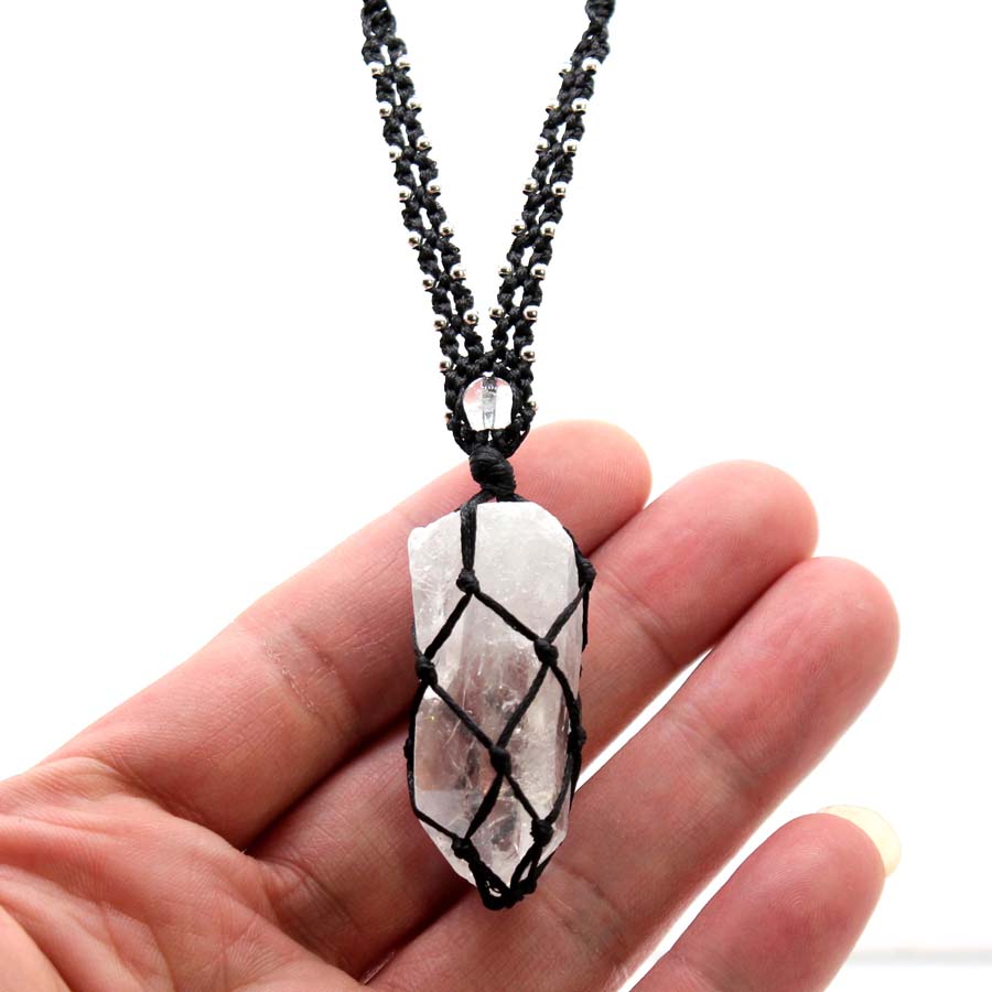 Crystal Quartz Macrame Braided - Crystal Pendant Necklace Natural Stone 评论和价格