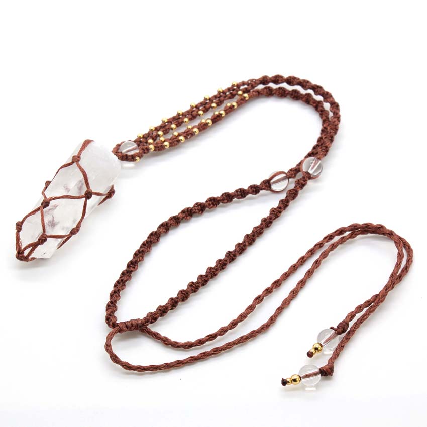 Crystal Quartz Macrame Braided - Crystal Pendant Necklace Natural Stone 评论和价格