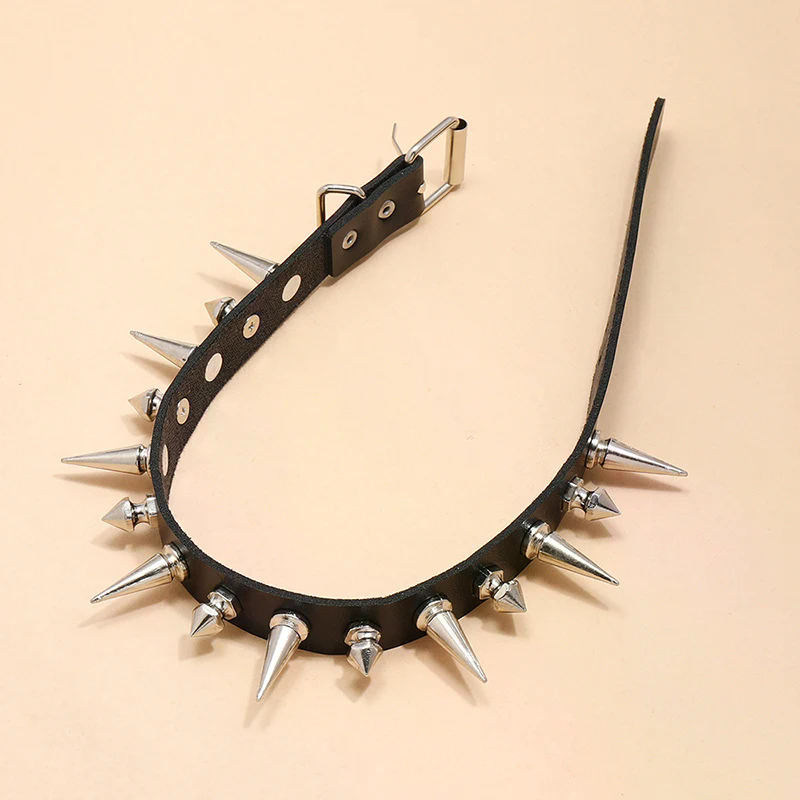 Long Spike Choker Punk Faux Le - Goth Punk Spike Choker 评论和价格