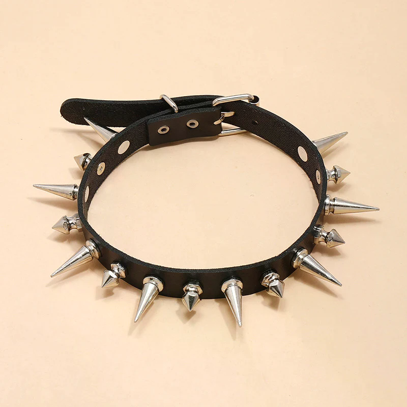 Long Spike Choker Punk Faux Le - Goth Punk Spike Choker 评论和价格