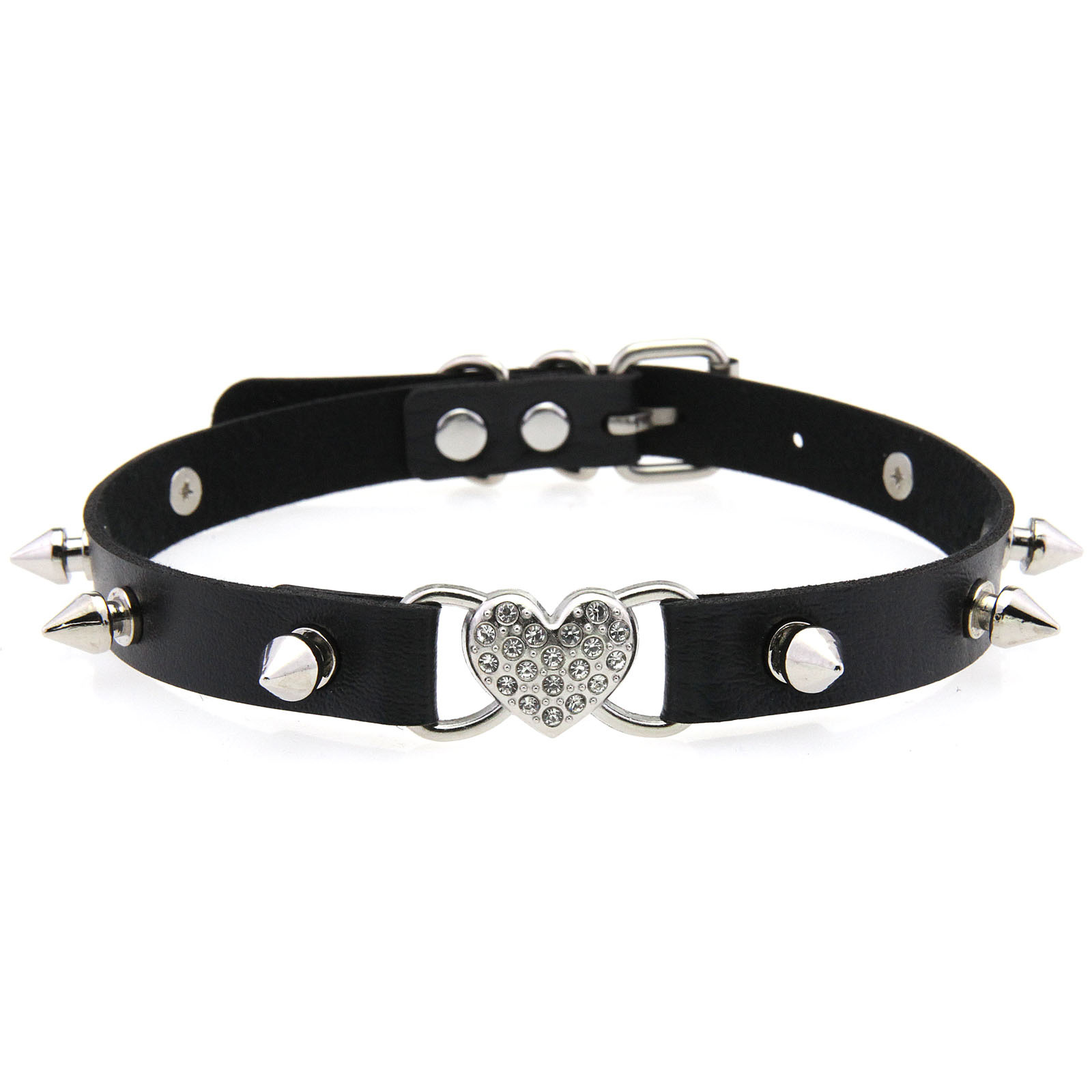 Goth Heart Collar Black Choker - Goth Punk Spike Choker 评论和价格