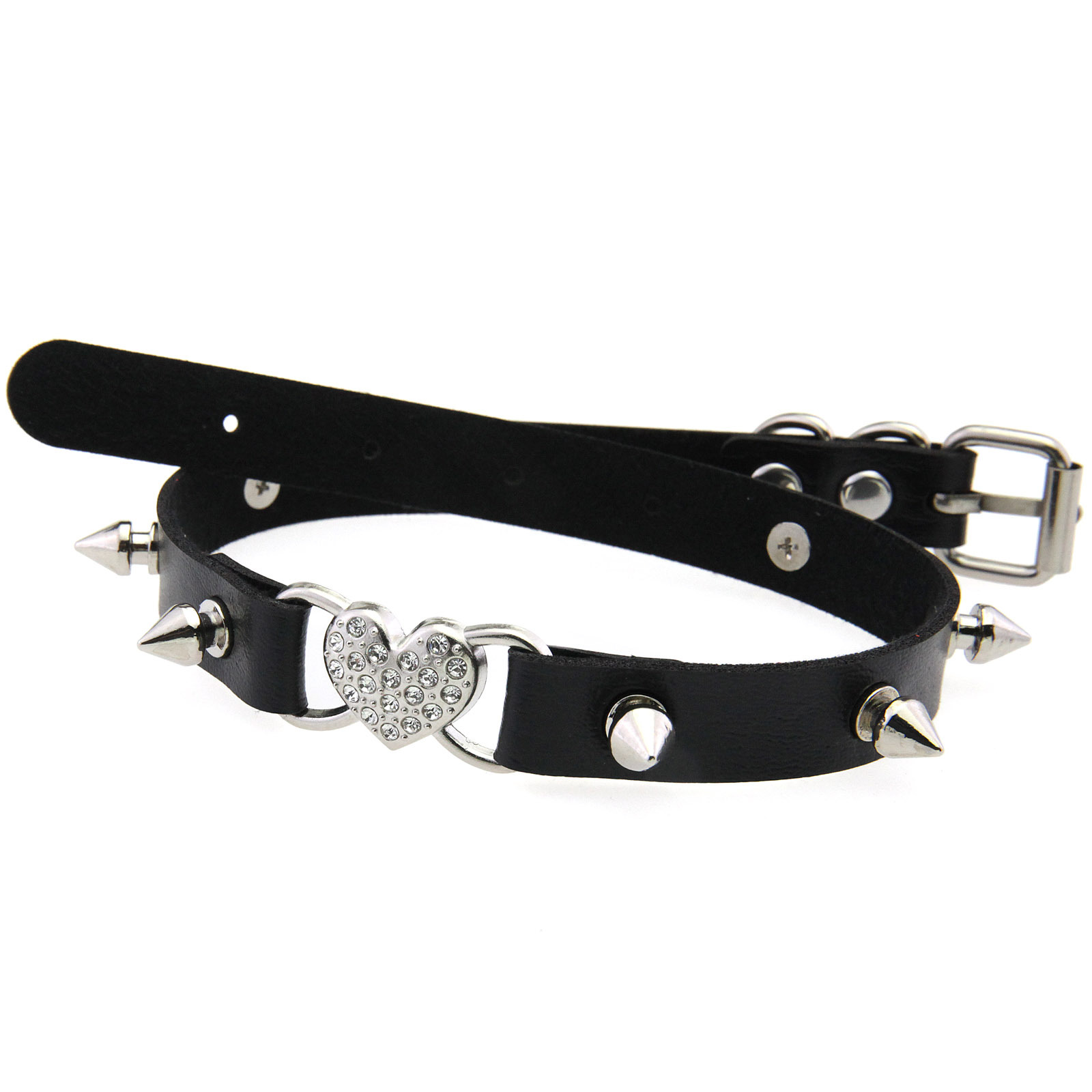 Goth Heart Collar Black Choker - Goth Punk Spike Choker 评论和价格