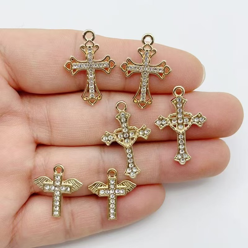 10pcs Diamond studded Gold Cro - Cross Pendant Necklace Gold 评论和价格