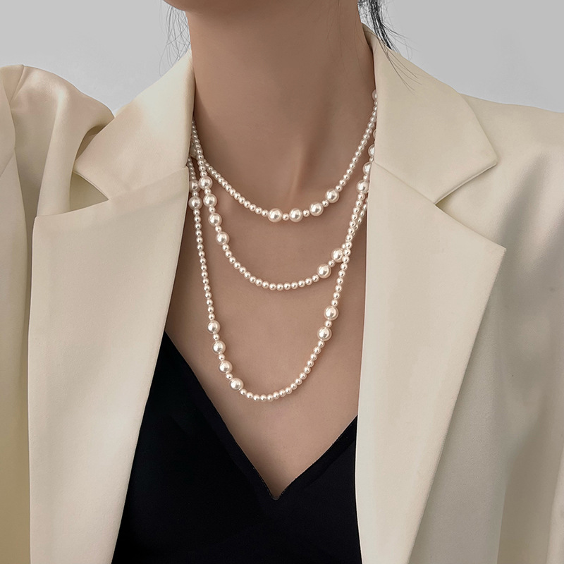 Vintage Long Multi Layered Pea - Pearl Choker Necklace Vintage 评论和价格