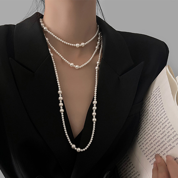 Vintage Long Multi Layered Pea - Pearl Choker Necklace Vintage 评论和价格