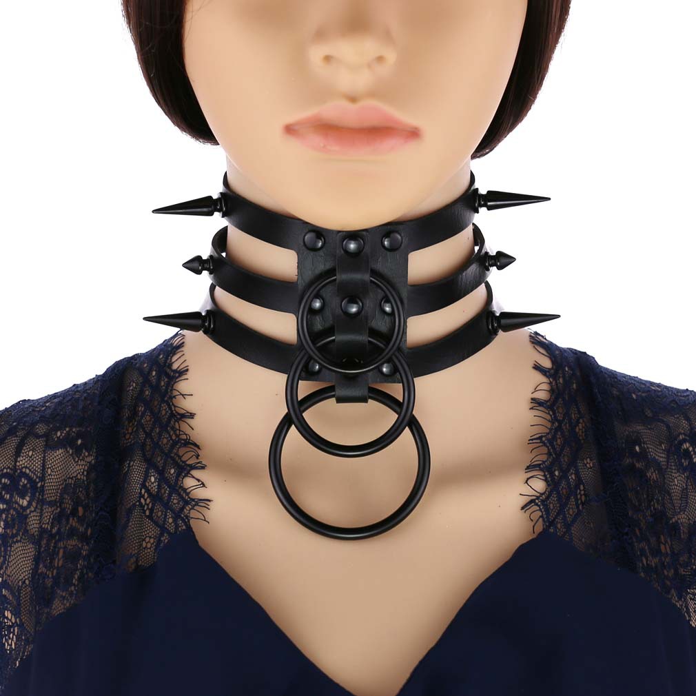 Fashion Women Men Black Rivet  - Goth Punk Spike Choker 评论和价格