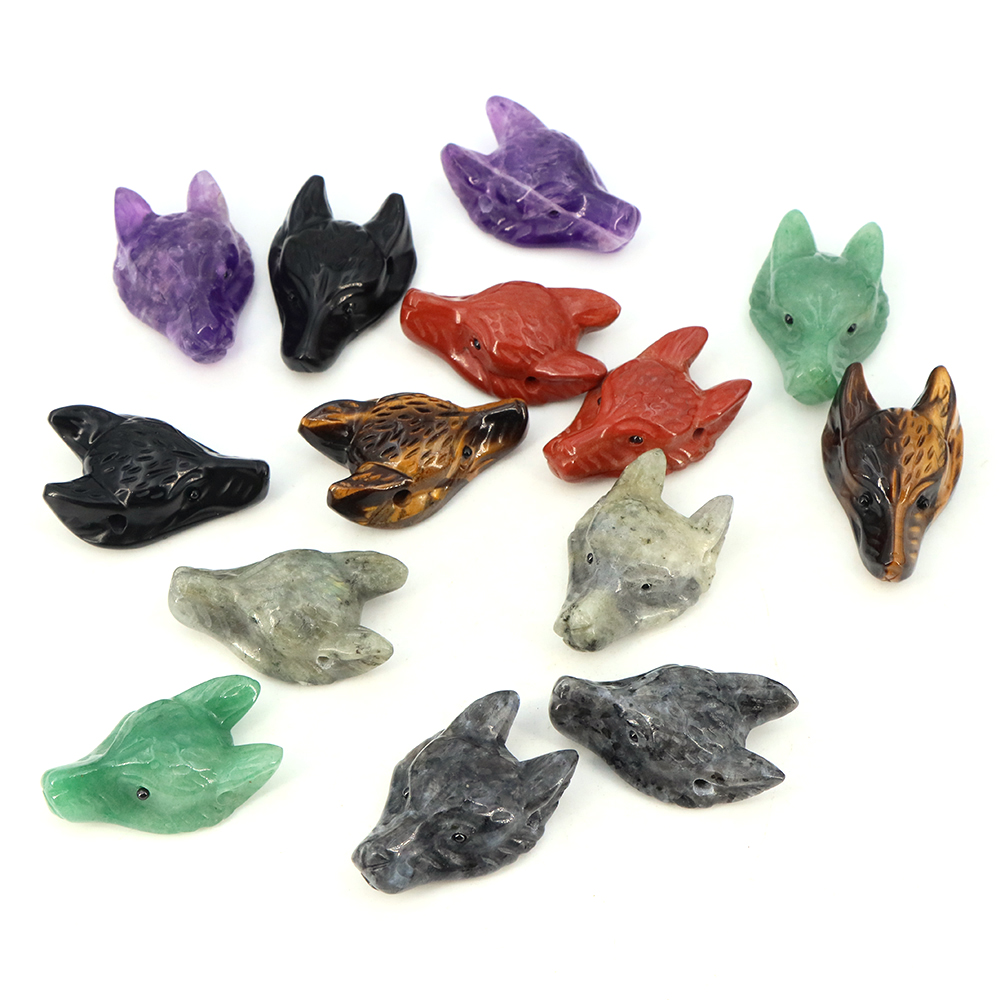 40mm Wolf Head Stone Pendant N - Crystal Pendant Necklace Natural Stone 评论和价格
