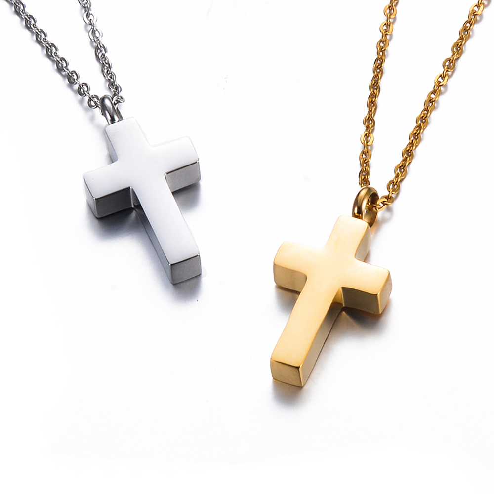 Stainless Steel Cremation Cros - Cross Pendant Necklace Gold 评论和价格