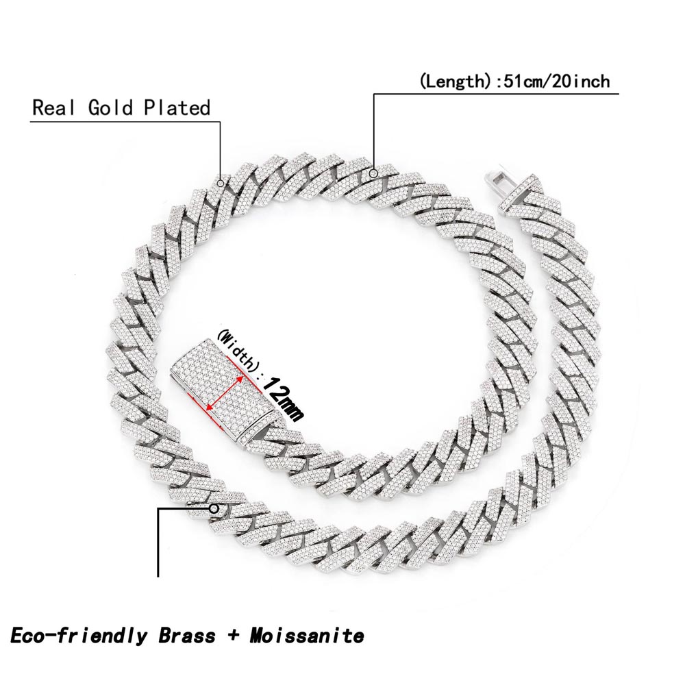 12mm 3 Rows Moissanite Iced Ou - Cuban Link Chain 12Mm 评论和价格