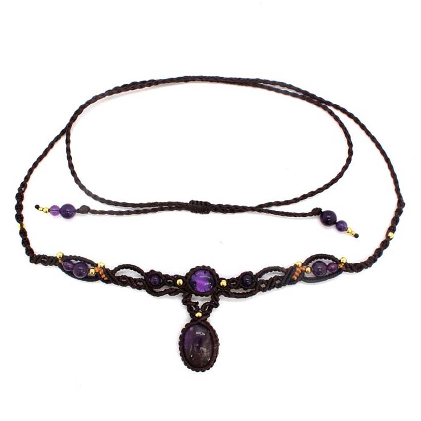 Crystal Braided Macrame Stone  - Crystal Pendant Necklace Natural Stone 评论和价格