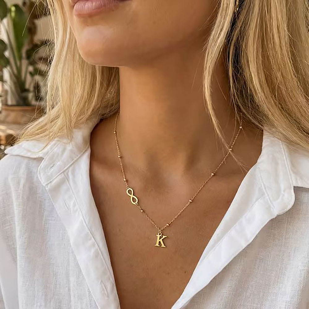 Custom Infinity Symbol Initial - Initial Letter Necklace 18K Gold 评论和价格