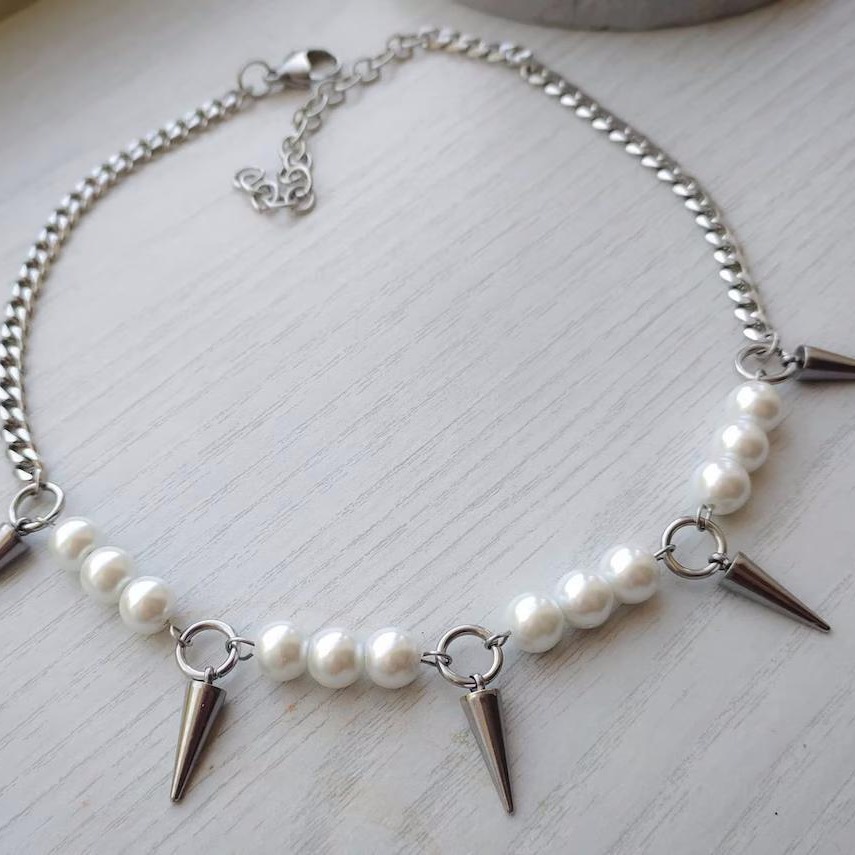 Egirl Pearl Spike Necklace DIY - Goth Punk Spike Choker 评论和价格