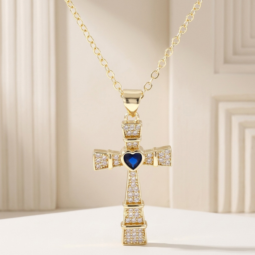 Fashion Cubic Zirconia Cross P - Cross Pendant Necklace Gold 评论和价格