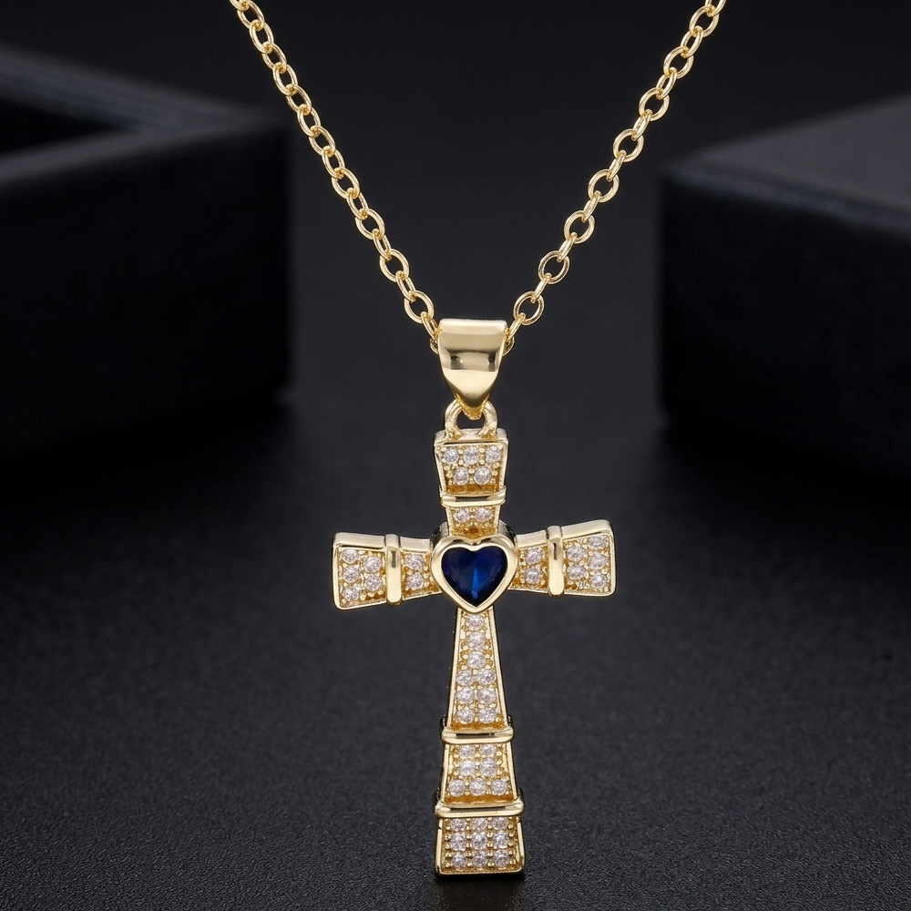 Fashion Cubic Zirconia Cross P - Cross Pendant Necklace Gold 评论和价格