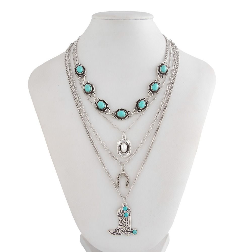 Cowboy Boot Pendant Turquoise  - Layered Pendant Necklace Aesthetic 评论和价格