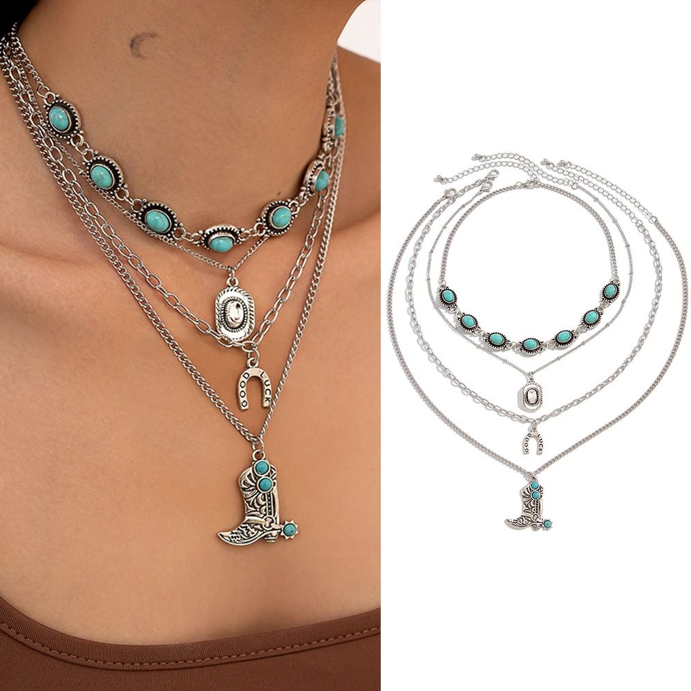 Cowboy Boot Pendant Turquoise  - Layered Pendant Necklace Aesthetic 评论和价格