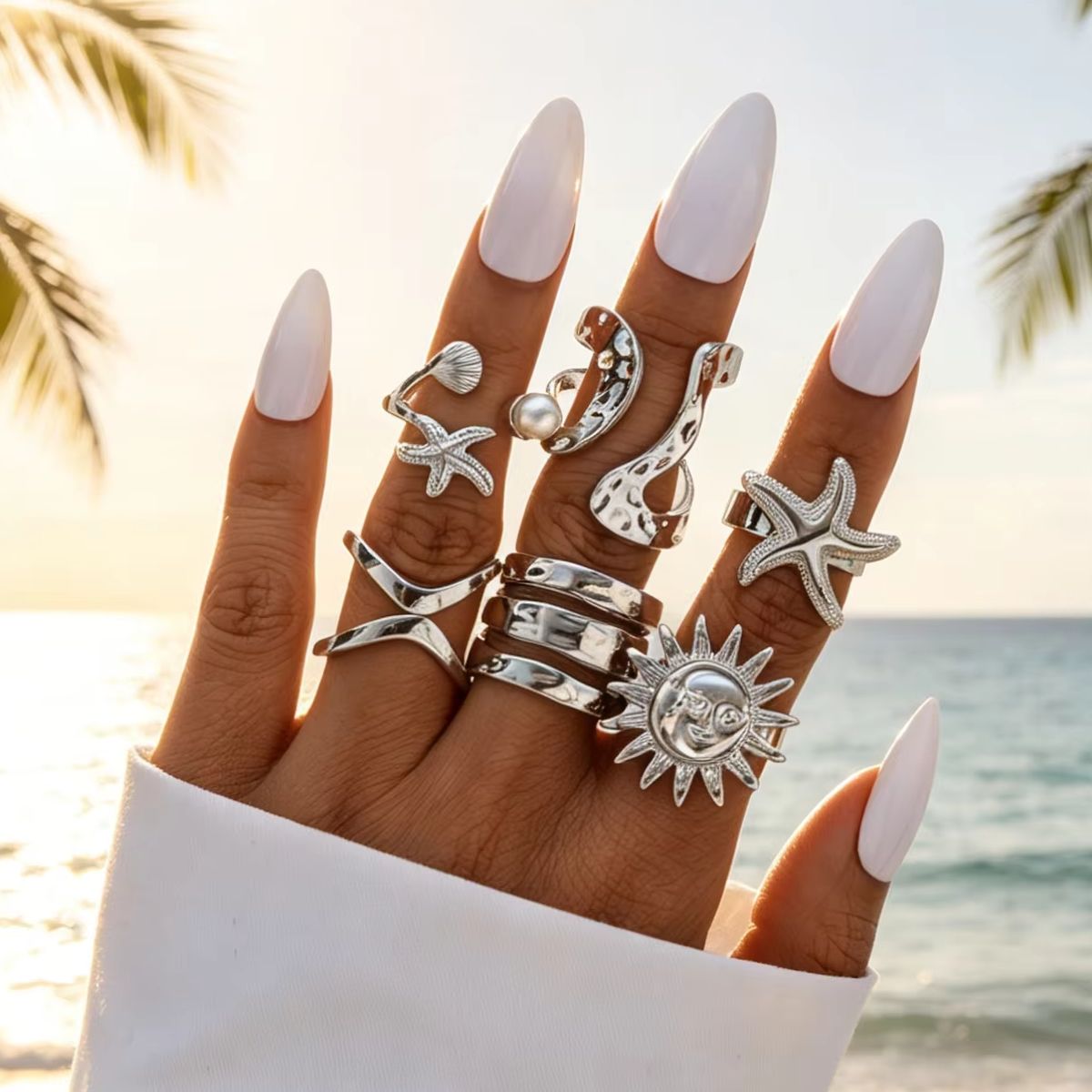 6 Pcs Punk Starfish Sun Flower - Vintage Punk Knuckle Rings Set 评论和价格