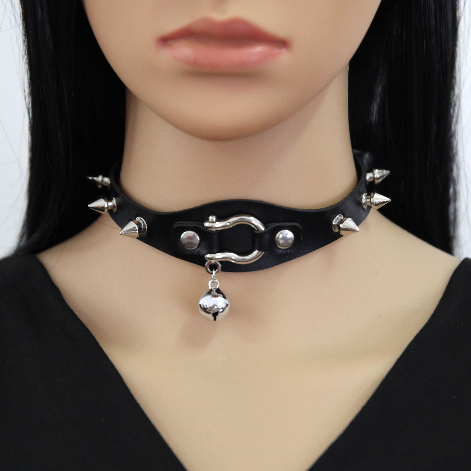 Black Spike Choker Necklace Ri - Goth Punk Spike Choker 评论和价格